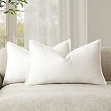 Foindtower Pack of 2, Decorative Linen Soild Throw Pillow Covers Soft Accent Lumbar Cushion Case Boho Farmhouse Neutral Pillowcase for Couch Sofa Bed Living Room Home Decor 12 x 20 Inch Cream White