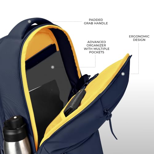 Image of Gear Armour 19 inch /28L Large Faux Leather Anti Theft Water Resistant Laptop Backpack with Raincover | Travel Backpack | Casual Backpack for men /women (Navy)