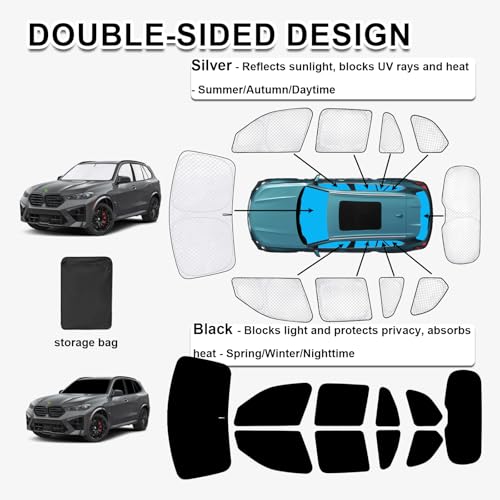 Image of KMF 10pcs Thicken Sun Shades Custom Fit for BMW X5 Accessories 2019-2025 2026, Full Car Window Covers Sunshade for Windshield Side Rear, UV Block Protecting Privacy for Car Camping Blackout Outdoor