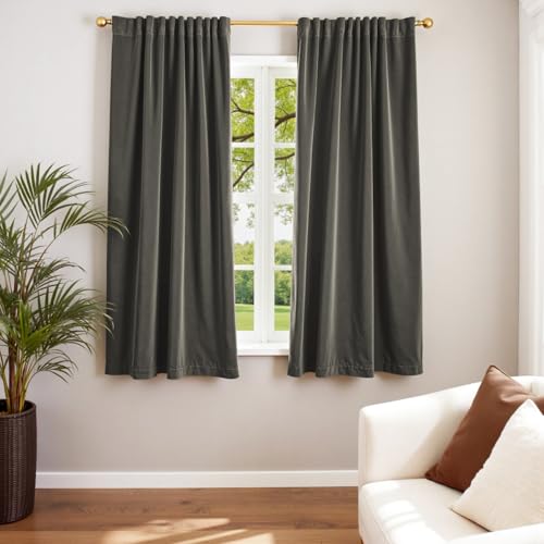 Image of Grey Velvet Curtains Modern Luxury Rod Pocket 42x63 Inch 2 Panels | Soft Velvet, Room Darkening, For Small Windows, Kitchens & Bathrooms, Light Shifting Texture, Elegant Drape, Cozy