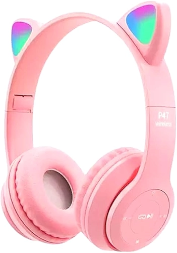 Headset Gato Orelha Luz Fone Infantil Bluetooth Rosa
