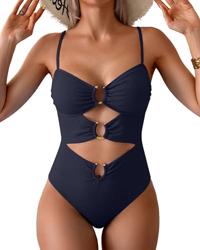 Image of Eomenie Womens Cutout One Piece Swimsuit with Ring Linked Sexy Monokini Bathing Suit for Beach Vacation