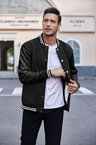 Coofandy Men Fashion Varsity Jackets Leather Sleeve Slim Fit College Baseball Letterman Bomber Coat #TOP2