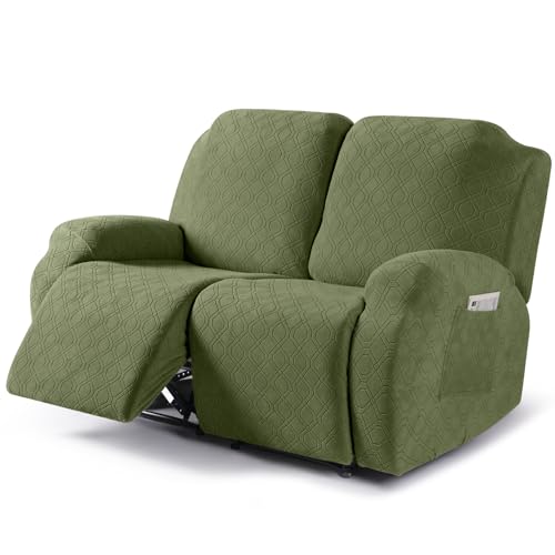 Image of VANSOFY Loveseat Recliner Covers, 2-Pieces Stretch Reclining Couch Cover with Pockets Recliner Sofa Slipcovers 2 Seate Soft Washable Furniture Protector for Dogs Cats(Army Green)