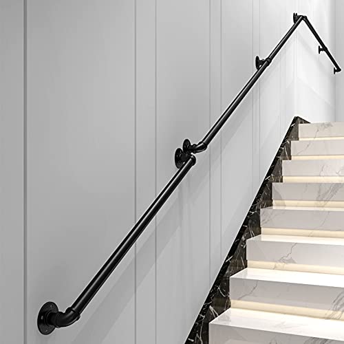 Willstar 6FT Industrial Staircase Handrail Non-Slip Pipe Bar Foot Rail Wall Mount Stair Rail Vintage Grab Bar for Steps Black Iron Pipe Handrail for Outdoor Indoor Stairs Loft Porch Hand Rail (6ft) by willstar - Image 7