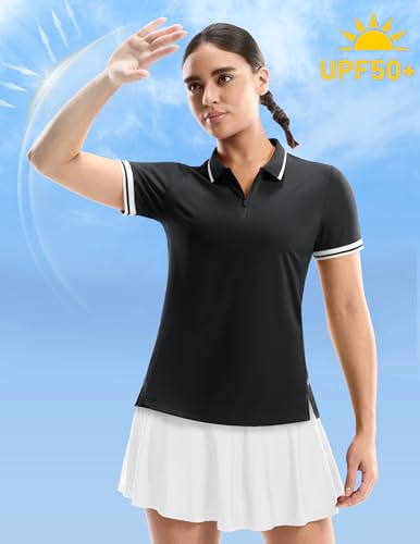 Image of MIER Golf Polo Shirts for Women - 1 /4 Zip Short Sleeve Tennis Tops, Dry Fit