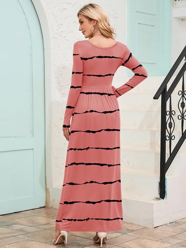 Image of DEARCASE Women's Maxi Dress Long Sleeve Crewneck Empire Waist Long Dresses | Empire Waist,round neck,floor length, dual side pockets, A-line,fall winter long dresses for wedding guest,party,vacation