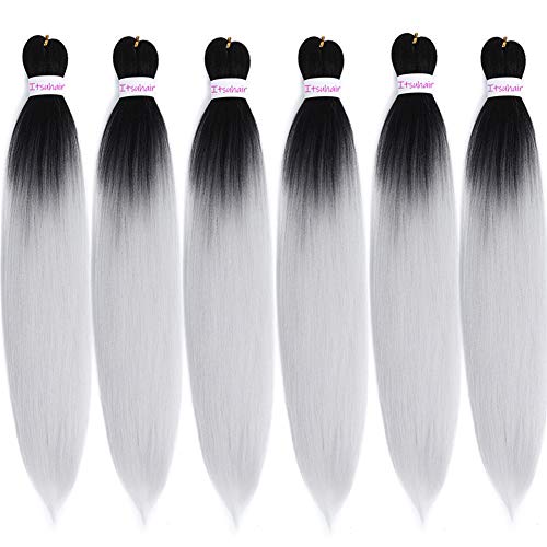 Prestretched Braid Hair Ombre Sliver Braiding Hair 24inch 6Pack Kanekalon Jumbo Braids Prestretched Hair Extensions for Braiding for Beautiful Women(1bsilver)