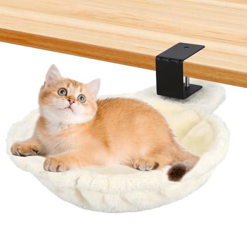 HVAHE Hidden Cat Hammock Soft Faux Fur, Steel Frame, Adjustable Under Desk Bed for Indoor Cats, Supports up to 12lbs, Suitable for Multiple Scenes - Modern and Space-Saving Cat Furniture