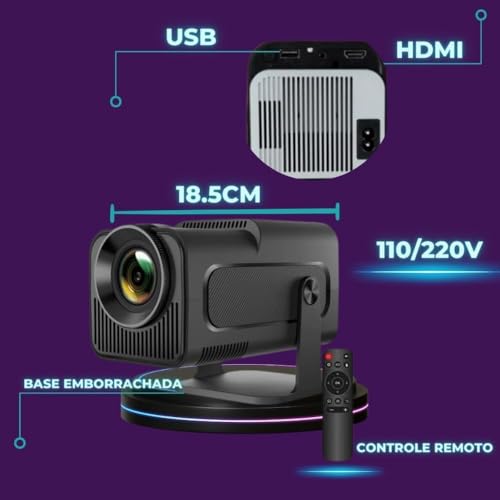 Projetor Portátil Smart mini HY320: 5G WiFi 6, Bluetooth 5.0, Android 11, 4K/1080P Full HD, 12.000 L