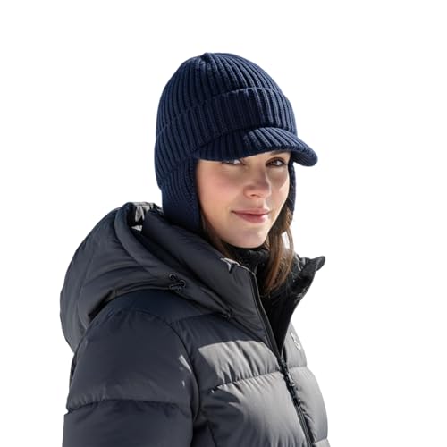 Yuan Winter Cap for Women-Cozy Head Beanies-Fleece Lined Beanie with Brim and Ear Flaps Elastic Fabric Unisex Blue