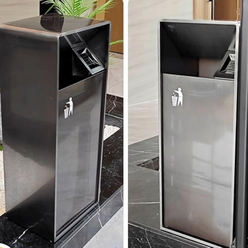 Mülleimer für die Terrasse, 19 l/40 l, Abfalleimer für den Außenbereich, grau, quadratischer Abfalleimer aus Metall mit seitlicher Öffnung, moderner kommerzieller Abfalleimer mit Aschenbecher, Abfall – Bild 6