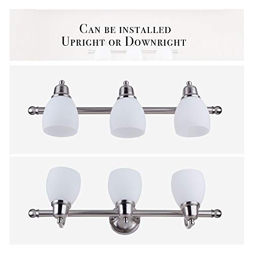 Globe Electric 51229 5-Piece All-In-One Bathroom Accessory Set, With Vanity, Satin Nickel, 3-Light Vanity Light, White Opal Glass Shades, Towel Bar, Toilet Paper Holder, Towel Ring, Robe Hook #TOP5