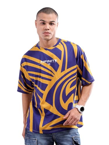 Image of THE INDIAN GARAGE CO Men Cotton Oversized Abstract Printed Round Neck Tshirt