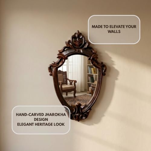 Image of Maharani Mirror Frame for Living Room Bedroon Bathroom (Maharani Mirror Frame) & Jharokha Style Mirror Frame (Size18x12inch).