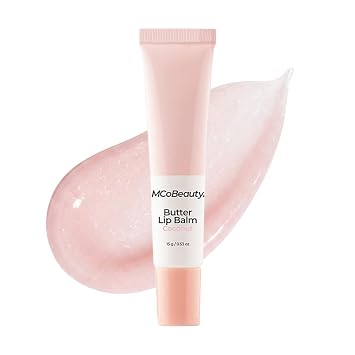 MCoBeauty Luscious Butter Lip Balm Coconut - Tinted Shimmer Lip Gloss with Shea Butter Vitamin E - Hydrating Lip Care Treatment for Soft Smooth Glossy Lips - Vegan Cruelty Free Lip Butter Balm