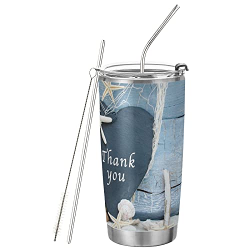 CaTaKu 590 ml Seestern Meeresholz Becher mit Deckel und Strohhalm Edelstahl vakuumisoliert doppelwandig Reise-Kaffeetasse hält Getränke kalt und heiß Vakuumbecher für Auto Cover