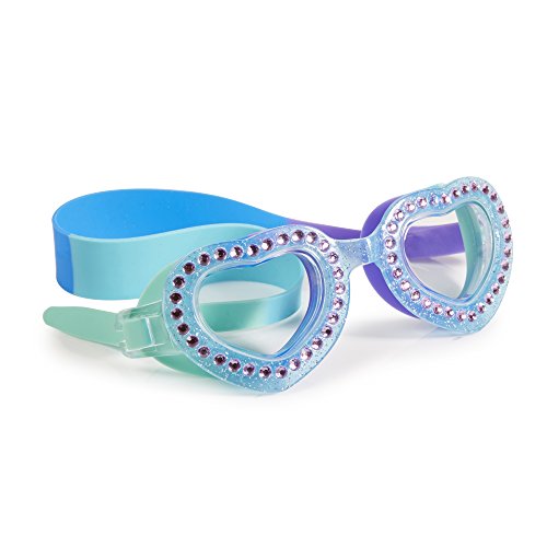 Heart Shaped Swimming Goggles For Kids by Bling2O - Anti Fog, No Leak, Non Slip and UV Protection - Mint Blue Colored Fun Water Accessory Includes Hard Case