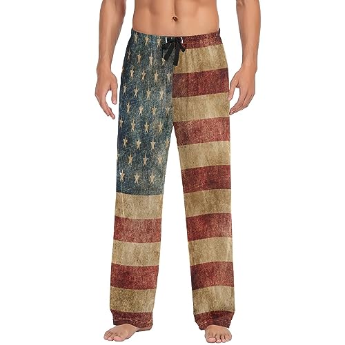 Vintage Grunge American Flag Pajama Pants Red Star Strip Men's Pajama Bottoms Lounge Sleepwear PJs Sleep Pants L