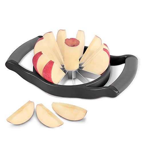 Newness Apple Cutter Slicer, 12-Slice Durable Heavy Duty Corer, Greatly Quicken Slicing Divider, Wedger, Fruits & Vegetables Slicer for Apple, Pear and More, Black