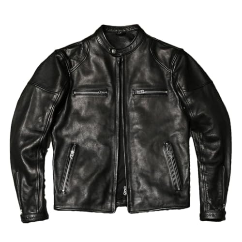 Men's Leather Jacket, Stand Collar, 1.4mm Wax Dyed Cowhide, Biker Suit