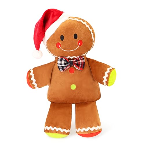 Tiralia Christmas Gingerbread Man Plush Toy - Cute Gingerbread Plush Toy with Santa Hat and Plaid Bow Tie Christmas Decoration - Perfect for Kids