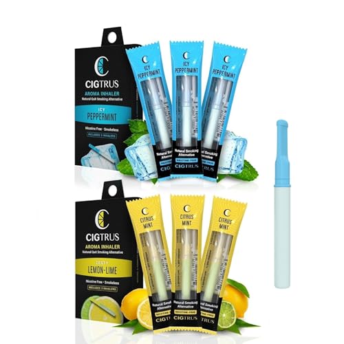 Cigtrus Quit Smoking Aid – Natural Smokeless Inhaler – Non-Electric, Nicotine-Free & Travel-Safe – Helps Reduce Cravings, Replace Bad Habits & Support Lung Detox – 6-Piece ICY Peppermint & Lemon Lime