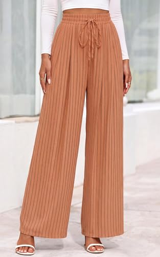 Image of PRETTYGARDEN Womens Pants Elastic Waist Floral Lightweight Palazzo Pants for Women Casual Lounge Wide Leg Pants Woman
