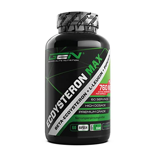 Complexe d'ecdystérone - fortement dosé avec 760 mg par gélule - Premium : 90% bêta-ecdystérone + L-leucine + pipérine - 60 gélules - fortement dosé - Vegan Cover