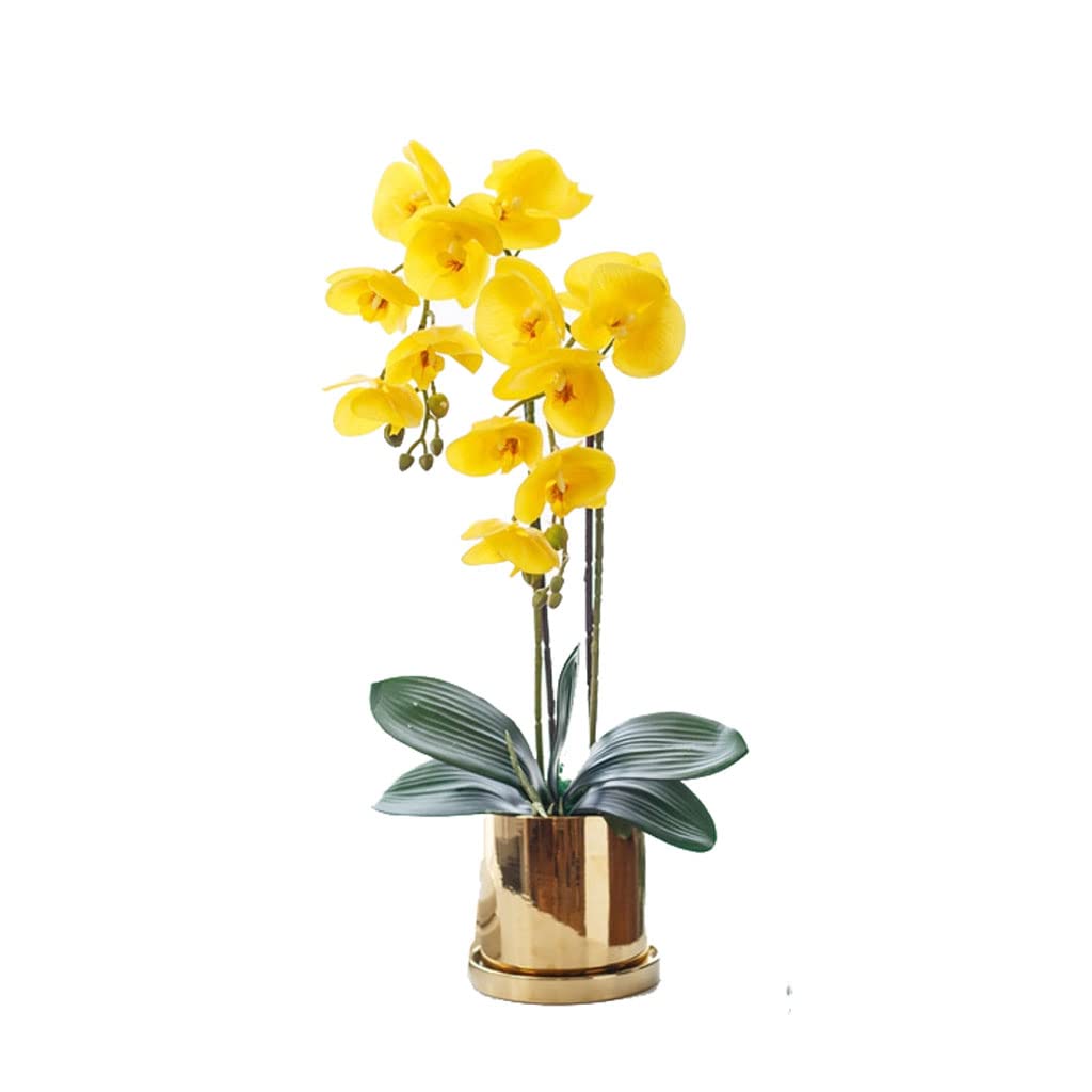 MYUYEE Artificial Flowers For Decoration Artificial Orchid Flowers Suit Handmade Ikebana Arrangements Artificial Phalaenopsis Flowers For Living Room Home Decor Artificial Flowe(Large-Geel)