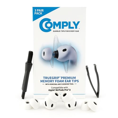 Image of Comply TrueGrip | Premium Memory Foam Replacement Earbud Tips for Apple AirPods Pro Gen 3 | Long Lasting Comfort, Secure Fit, Superior Noise Isolation| White (Medium) (3 Pairs)