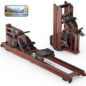 YOSUDA 2025 Neu Rudergerät Wasser, Rudergerät für Zuhause Klappbar Holz mit Bluetooth Display & Verstellbarer Handy-Halter, max. 190cm/182kg, ultraleise Rudermaschine, Massivholz waterrower