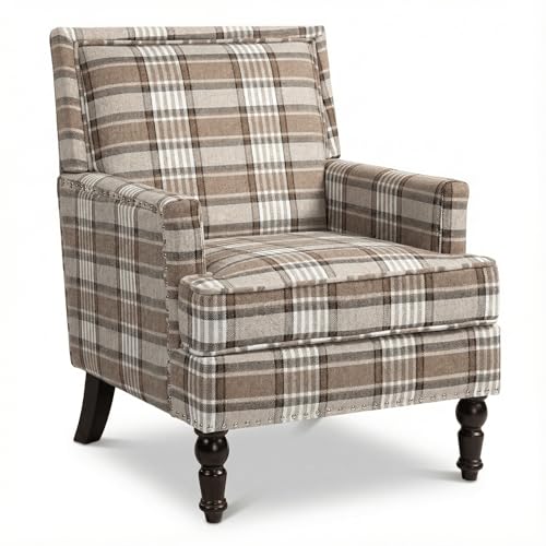 MNGLIRC Mid Century Modern Accent Chair, Upholstered Comfortable Living Room Chair，Armchair, Stylish Accent Furniture for Bedroom Office, Neutral Home Decor Chair (Striped Brown)