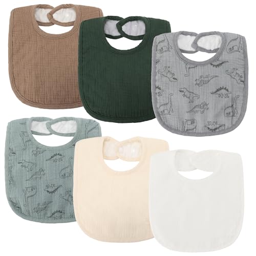Image of Sea Zaela Muslin Baby Bibs 6 Pack Baby Bandana Drool Bibs Cotton for Baby Boys Girls, 6 Colors Set for Teething and Drooling Dinosaur A, (USAZZBI8A00903)