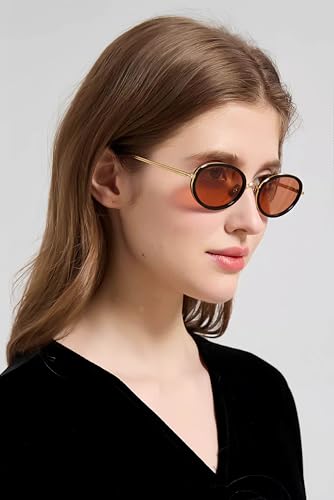 Image of boten Retro Oval Sunglasses for Women 90s Small Gold Frame Sun Glasses Lightweight Cute Chic Sunnies