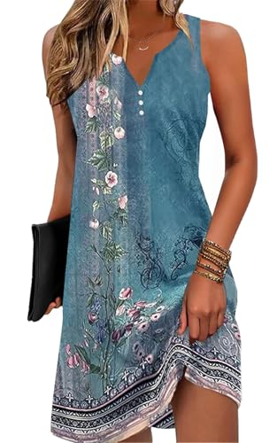 Image of ETCYY Womens Boho Floral Printed Sundresses Casual Summer Beach Dress Vacation 2024 Button V Neck Sleeveless T Shirt Dress, Large, Flower8