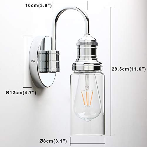 Image of PERMO Industrial Vintage Sconce Black Sconce with 3.1 inch Cylindrical Clear Glass Shade Wall Mount Light Fixture for Living Room Bathroom Entertry