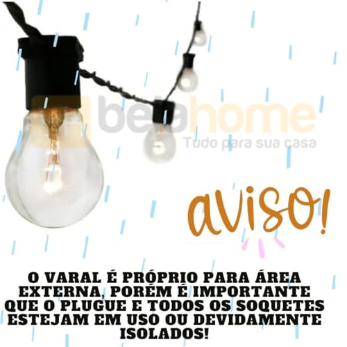 Varal De Luzes Iluminação Gambiarra Sem Lâmpada 5m 5 Bocais Decoração Natal Festas Fim de Ano