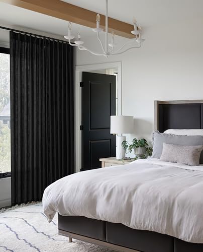 Image of Extra Wide Curtains 90 Inches Long 60 Inch Width for Living Room Black | Light Filtering, Semi Sheer, Farmhouse, Pleated Curtain, Hooks Rings, for Patio Sliding Door, Large Window, 1 Panel
