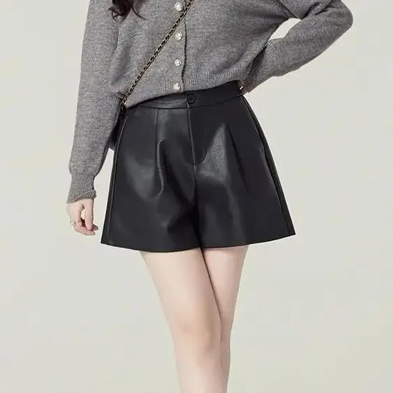 Pantalones cortos de otoño e invierno para mujer, cintura alta, estilo coreano, holgados, de pierna ancha, café, S