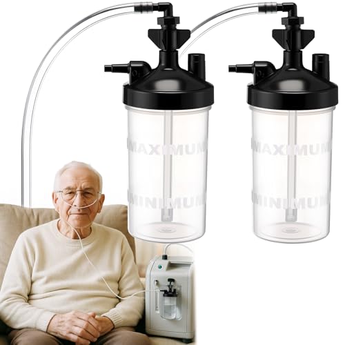 Geiserailie 2 Pack Oxygen Humidifier Bottle Sturdy 6 LPM Humidifier Oxygen Bottle with 12 Adapter Tubing for Home or Travel Portable O2 Humidification