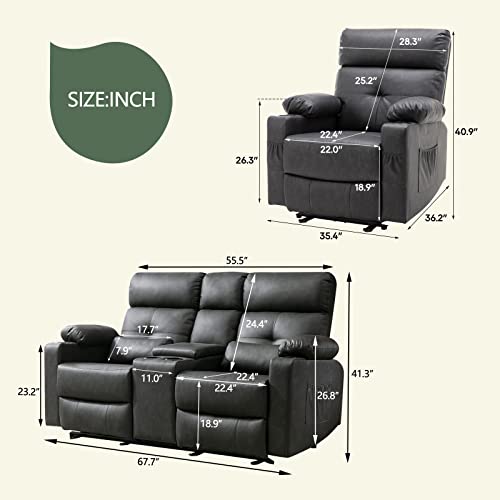 Consofa Recliner Sofa For Living Room Set, 2 Pieces Recliner Furniture Sofa Set, Power Reclining Loveseat And Power Recliner Chair, Recliner Loveseat With Center Console & Cup Houlders For Living Room #TOP1
