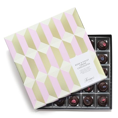 Friars Chocolate Rose & Violet Creams - 25 Per Box (465 g) | Smooth & Soft Fondant & Quality 65% Dark Cocoa | Premium Chocolates For Special Occasions & Gifts | Handmade in England