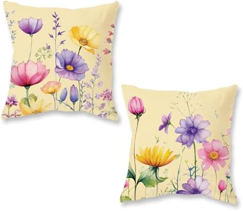 ONWAY Spring Pillow Covers 18x18 Inch Set of 2 Floral Colorful Fl...