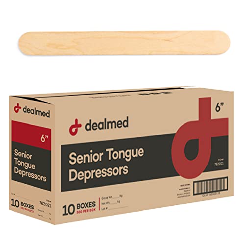 Image of Dealmed Senior 6 inch Tongue Depressors - Non-Sterile Wood, 500 Ct (10 Pack) | Tasteless, Odorless, Smooth Finish, Uniform Color, Medical Exams, Crafts, Wax Applications, First Aid Kits, 5000 Total Count