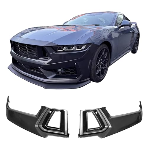 IKON MOTORSPORTS Front Bumper Upper Side Grille, Compatible with 2024-2026 Ford Mustang 7th Gen S650, Dark Horse Handling Package OE Style Unpainted Black ABS Replacement Vent Cover Insert 2PCS