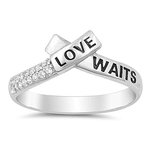 Oxford Diamond Co Sterling Silver Love Waits Promise Band Purity Ring Sizes 7