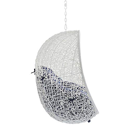 Modway Eei-3634-Whi-Nav Hide Wicker Rattan Sunbrella Fabric Outdoor Patio Swing Chair With Hanging Steel Chain In White Navy #TOP3