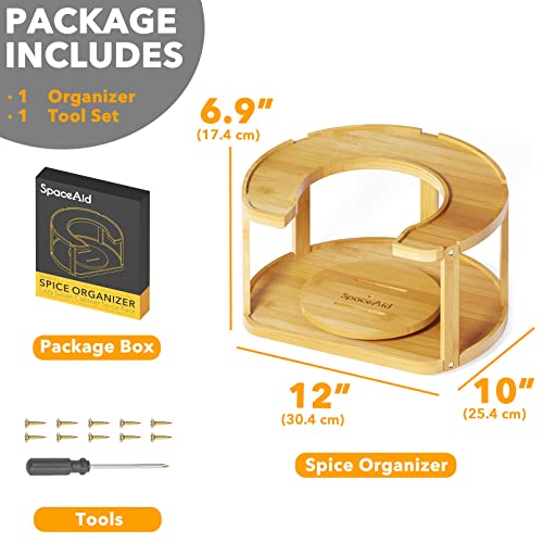 SpaceAid 2 Tier Bamboo Spice Rack Organizer, Lazy Susan Turntable for Cabinet, Home Kitchen Spices Spinning Rotating Shelf Racks for Pantry Seasoning Bottle Holder Storage (Two Tier, Natural) - Thumbnail 5