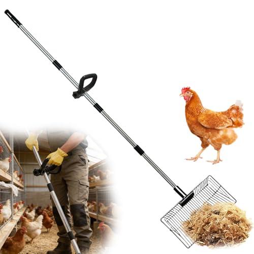 Hühnerkotschaufel, Chicken Poop Scooper 38x22.5cm Mit 150cm Griff, 4 In 1 Einstellbare Reinigung Siebschaufel, Groß Hühnerstall Zubehör Für Hühnerstall, Garten, Hundehütte, Kaninchenstall, Robuste
